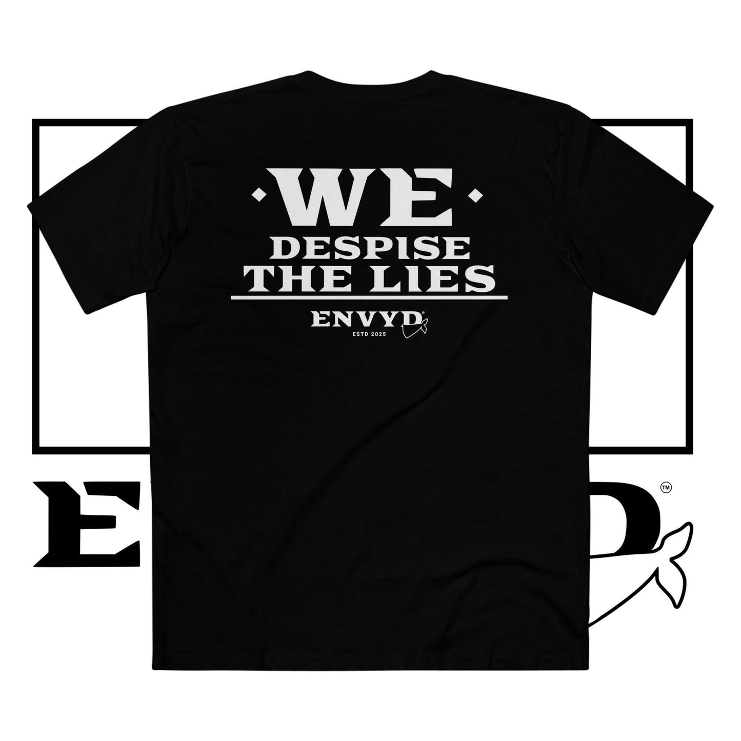 Trendy Statement Tee with "ENVYD: We Despise The Lies" graphic, premium 100% cotton, black color.